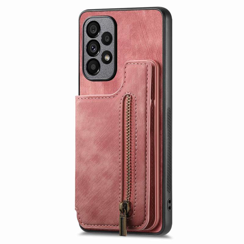 For Samsung Galaxy A13 4G Retro Leather Zipper Wallet Back Phone Case(Pink)
