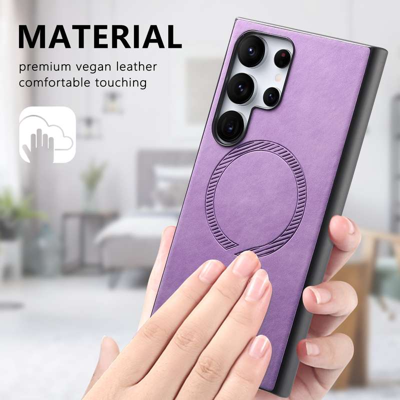 For Samsung Galaxy S23 Ultra 5G Solid Color Retro Magsafe PU Back Cover Phone Case(Purple)