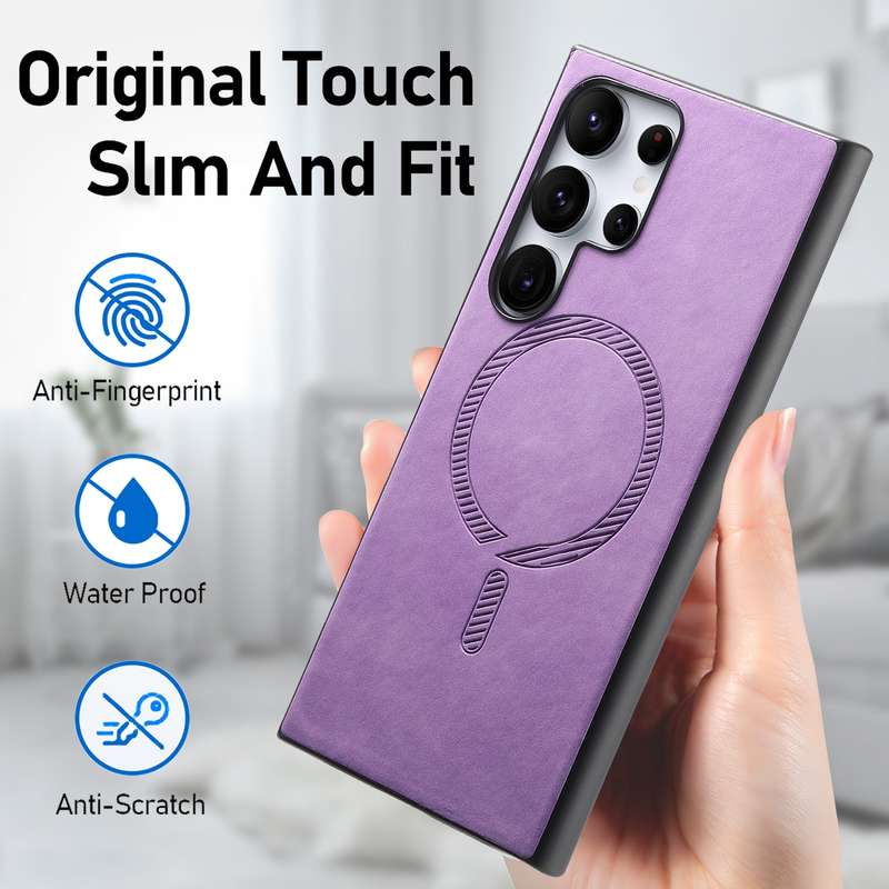 For Samsung Galaxy S23 Ultra 5G Solid Color Retro Magsafe PU Back Cover Phone Case(Purple)