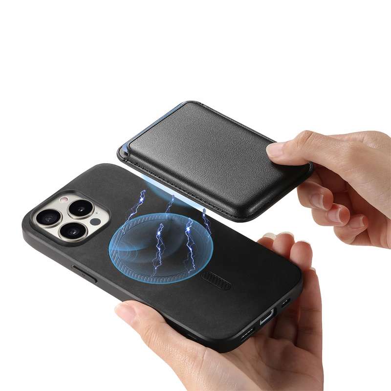 For iPhone 15 Pro Max Retro Magsafe Card Bag PU Back Cover Phone Case(Black)