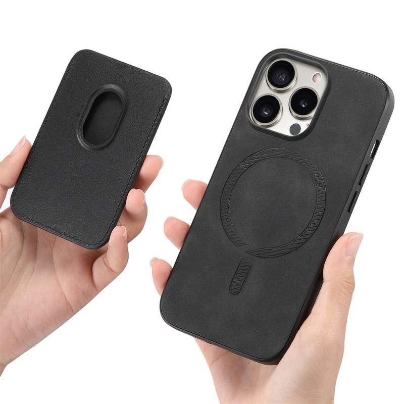For iPhone 15 Pro Max Retro Magsafe Card Bag PU Back Cover Phone Case(Black)