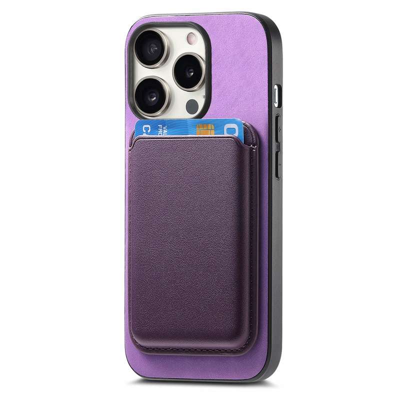 For iPhone 14 Retro Magsafe Card Bag PU Back Cover Phone Case(Purple)