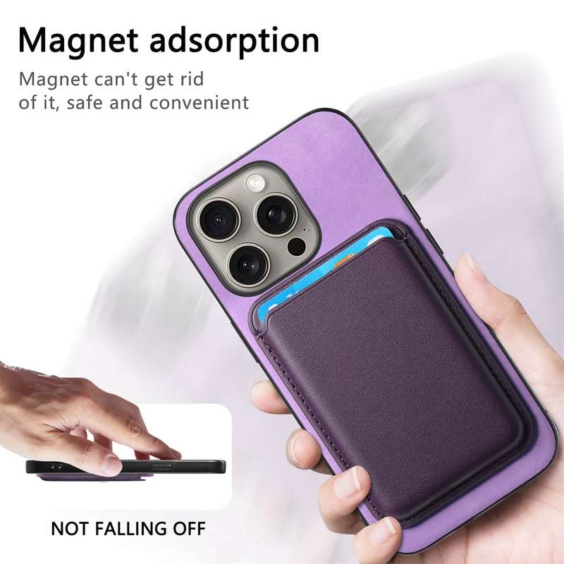 For iPhone 14 Retro Magsafe Card Bag PU Back Cover Phone Case(Purple)