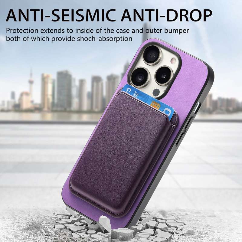 For iPhone 14 Retro Magsafe Card Bag PU Back Cover Phone Case(Purple)