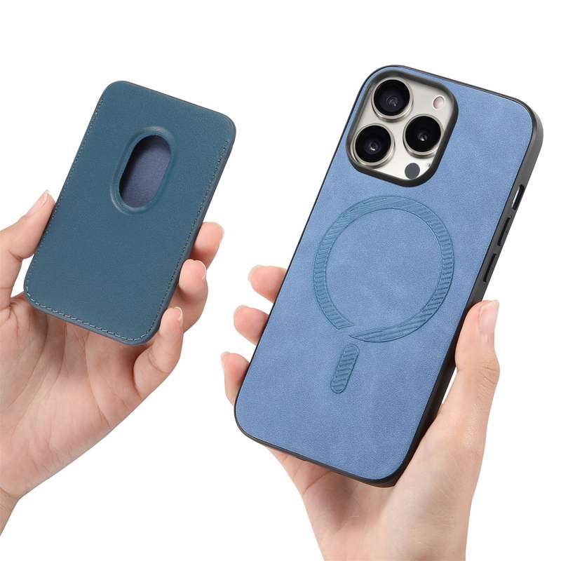 For iPhone 12 Pro Retro Magsafe Card Bag PU Back Cover Phone Case(Blue)