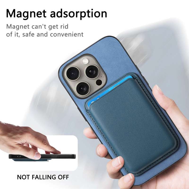 For iPhone 12 Pro Retro Magsafe Card Bag PU Back Cover Phone Case(Blue)