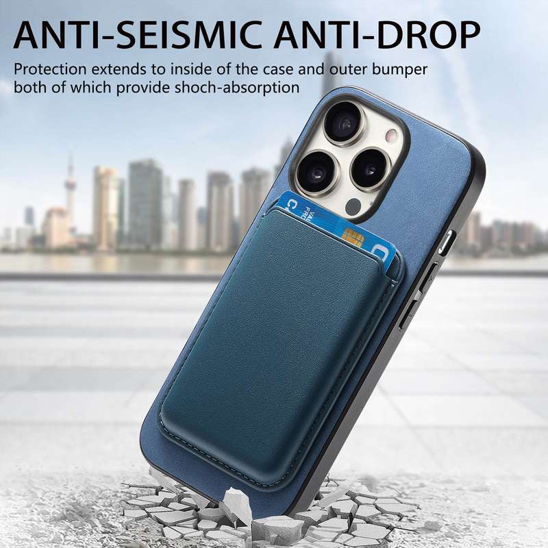 For iPhone 12 Pro Retro Magsafe Card Bag PU Back Cover Phone Case(Blue)