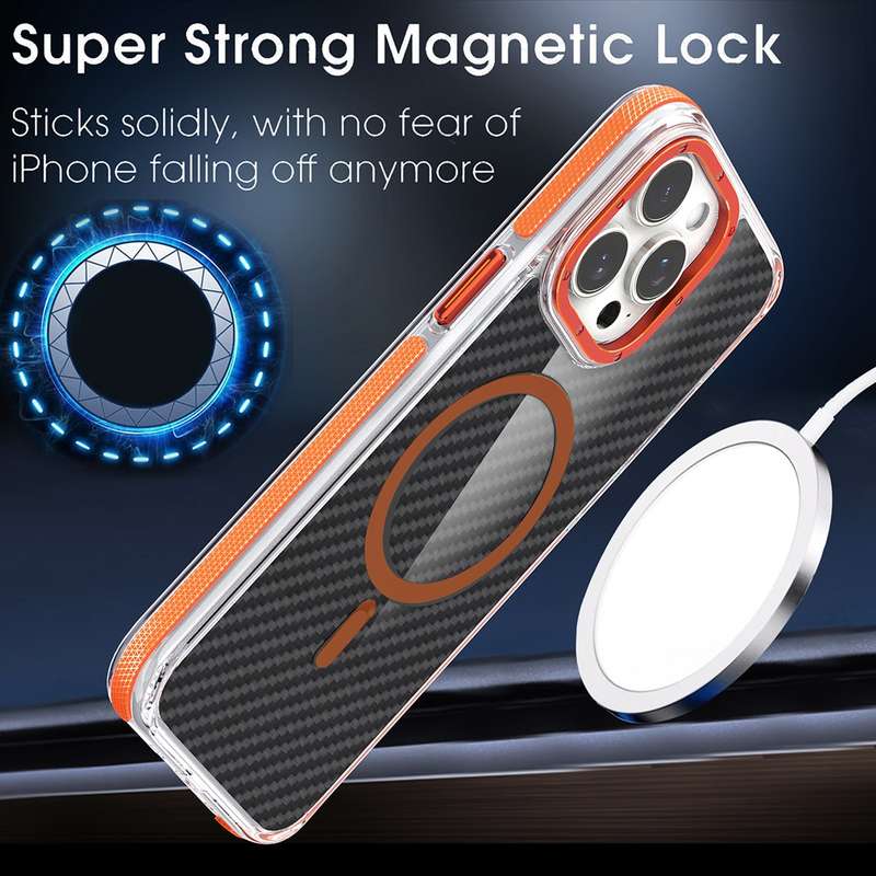 For iPhone 15 Pro Max Magsafe Dual-Color Carbon Fiber Phone Case(Black)
