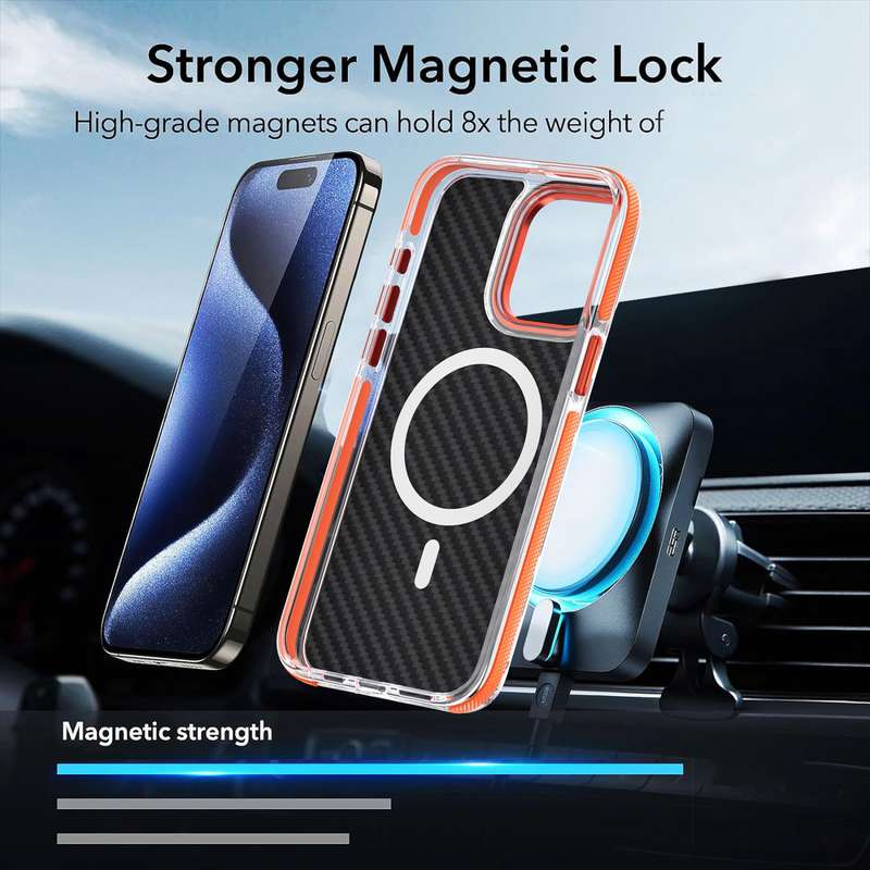 For iPhone 15 Pro Max Magsafe Dual-Color Carbon Fiber Phone Case(Black)