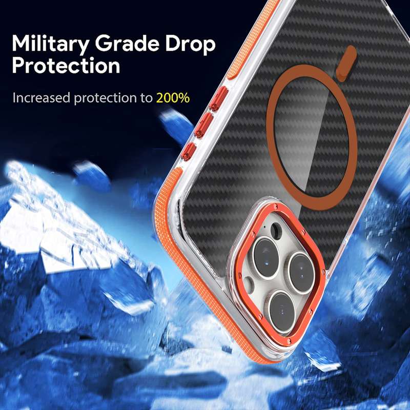 For iPhone 15 Pro Max Magsafe Dual-Color Carbon Fiber Phone Case(Black)