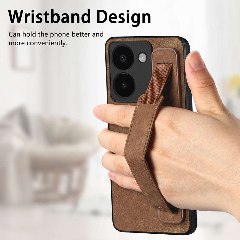 For vivo Y100 IDN Retro Wristband Holder Leather Back Phone Case(Brown)