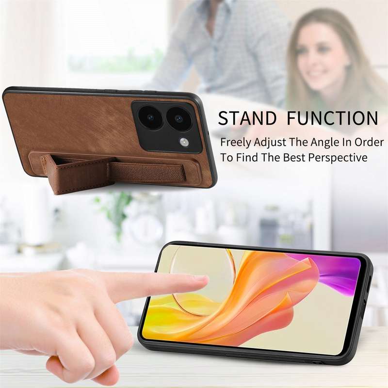For vivo Y100 IDN Retro Wristband Holder Leather Back Phone Case(Brown)