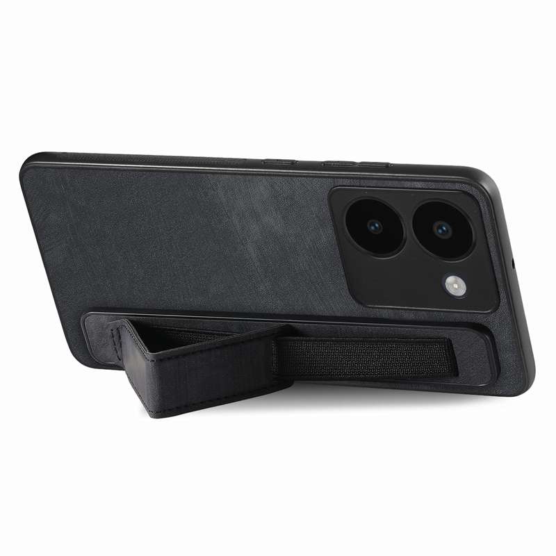 For vivo Y02S Retro Wristband Holder Leather Back Phone Case(Black)