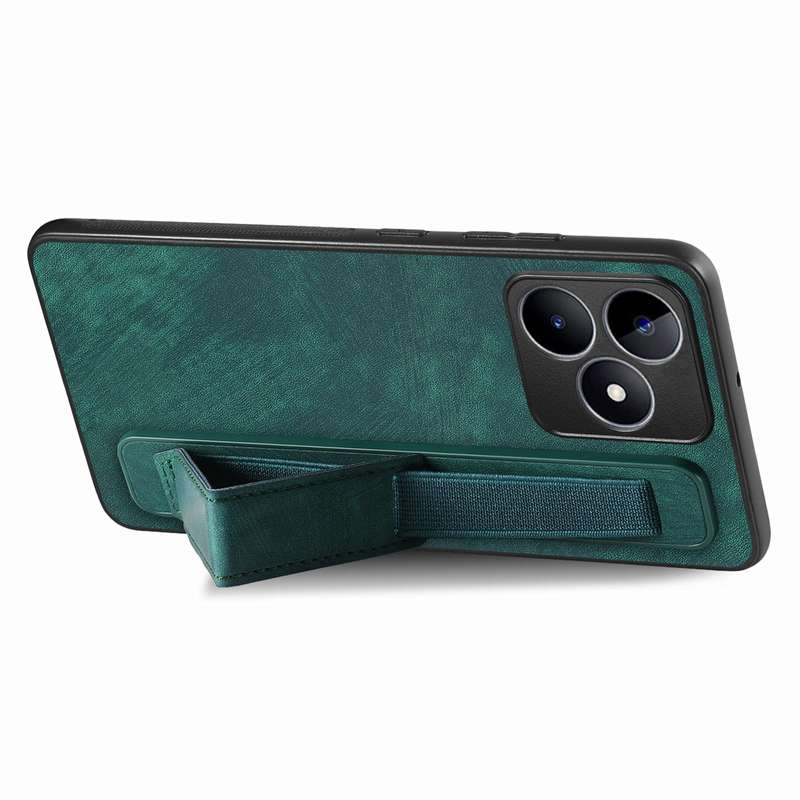 For  Realme C55 Retro Wristband Holder Leather Back Phone Case(Green)