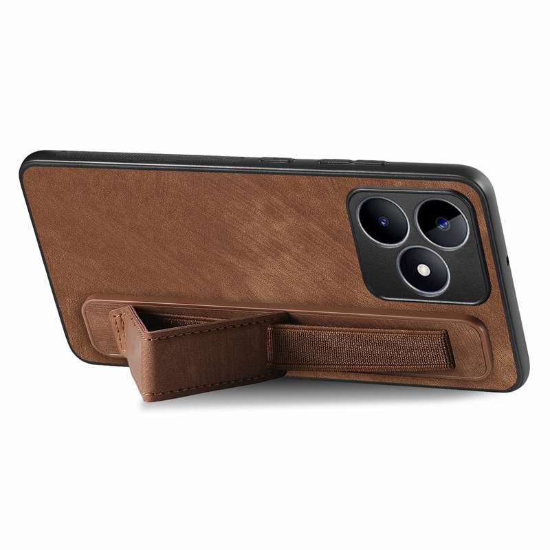 For Realme 10 4G Retro Wristband Holder Leather Back Phone Case(Brown)