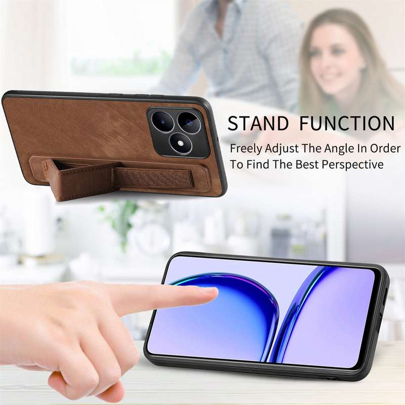 For Realme 10 4G Retro Wristband Holder Leather Back Phone Case(Brown)