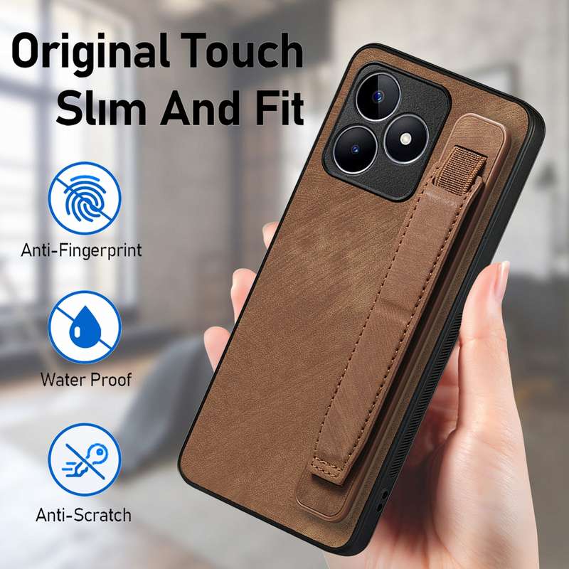For Realme 10 4G Retro Wristband Holder Leather Back Phone Case(Brown)
