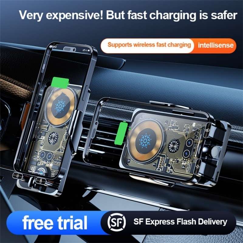F18 With Infrared Sensor Phone Charging Aluminum Alloy Bracket Car Wireless Charger(Transparent Silv
