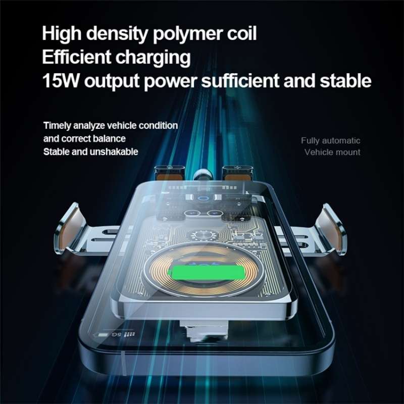 F18 With Infrared Sensor Phone Charging Aluminum Alloy Bracket Car Wireless Charger(Transparent Silv