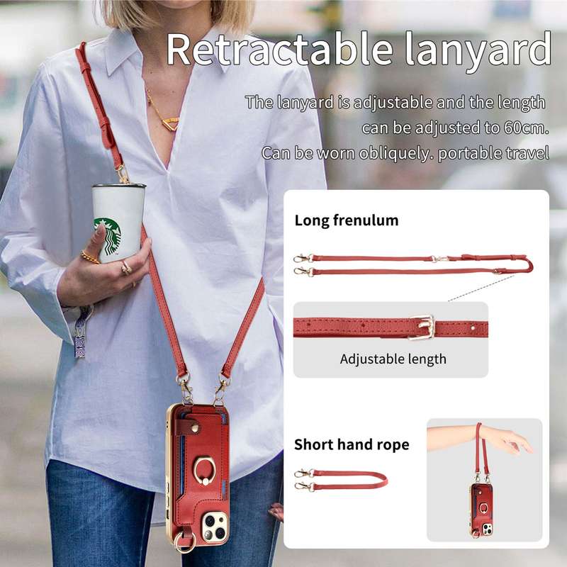 For iPhone 13 Pro Max Fashion Ring Card Bag Phone Case with Hang Loop(Red)