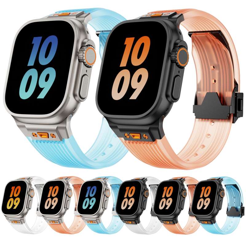 For Apple Watch Series 6 44mm Transparent Silicone Watch Band(Black Transparent)
