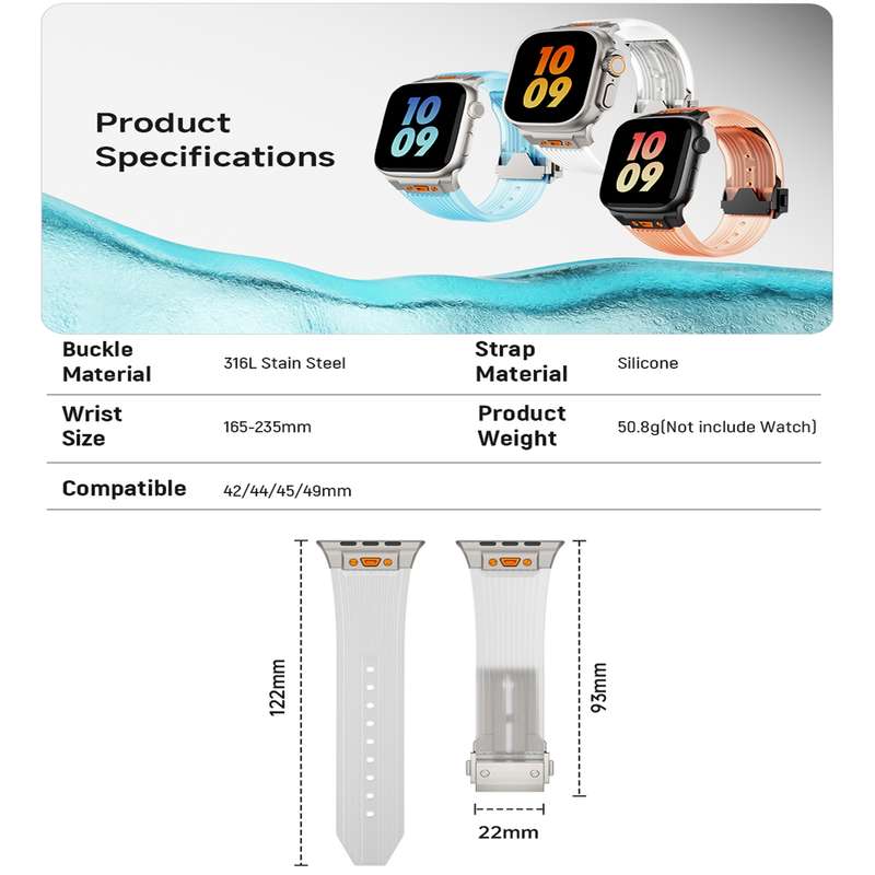 For Apple Watch Series 6 44mm Transparent Silicone Watch Band(Black Transparent)