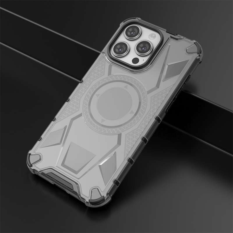 For iPhone 15 Pro Max Armor Holder PC Hybrid TPU Phone Case(Black)