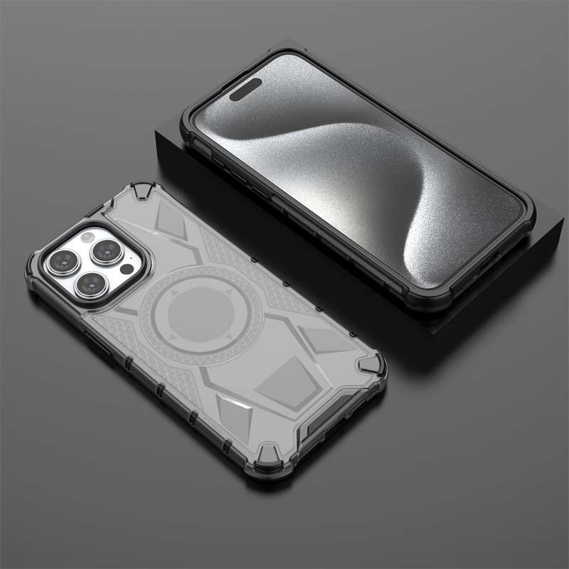 For iPhone 15 Pro Max Armor Holder PC Hybrid TPU Phone Case(Black)