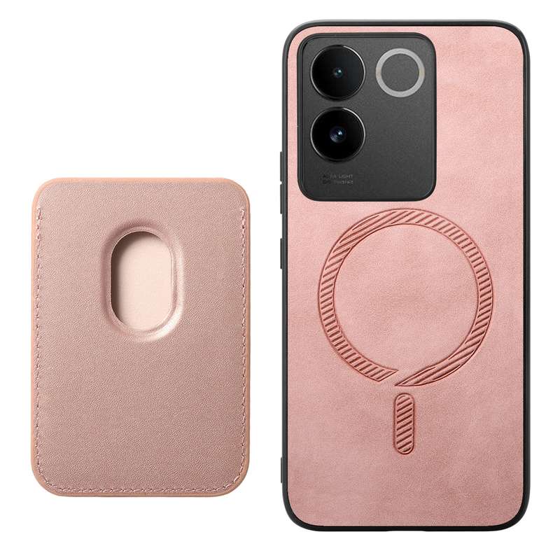 For vivo S18e 5G Retro Magsafe Card Bag PU Back Cover Phone Case(Pink)