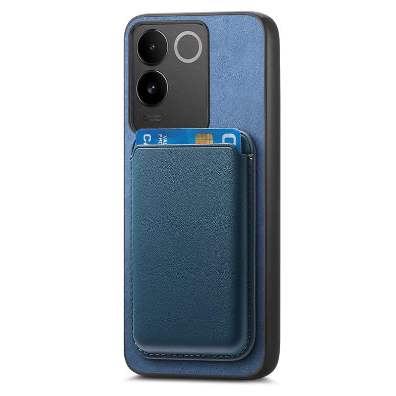 For vivo iQOO 12 Pro 5G Retro Magsafe Card Bag PU Back Cover Phone Case(Blue)