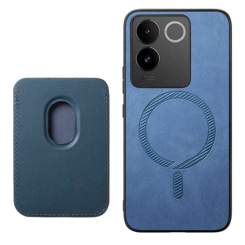For vivo iQOO 12 Pro 5G Retro Magsafe Card Bag PU Back Cover Phone Case(Blue)