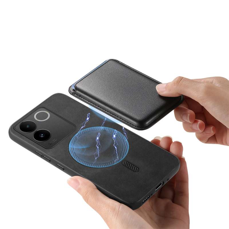 For vivo iQOO Neo9 / Neo9 Pro 5G Retro Magsafe Card Bag PU Back Cover Phone Case(Black)