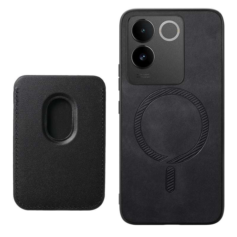 For vivo iQOO Neo9 / Neo9 Pro 5G Retro Magsafe Card Bag PU Back Cover Phone Case(Black)