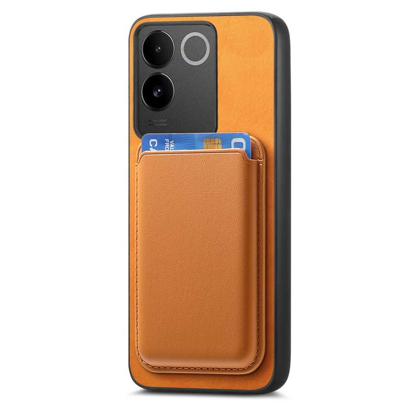 For vivo Y200 / V29e Retro Magsafe Card Bag PU Back Cover Phone Case(Yellow)