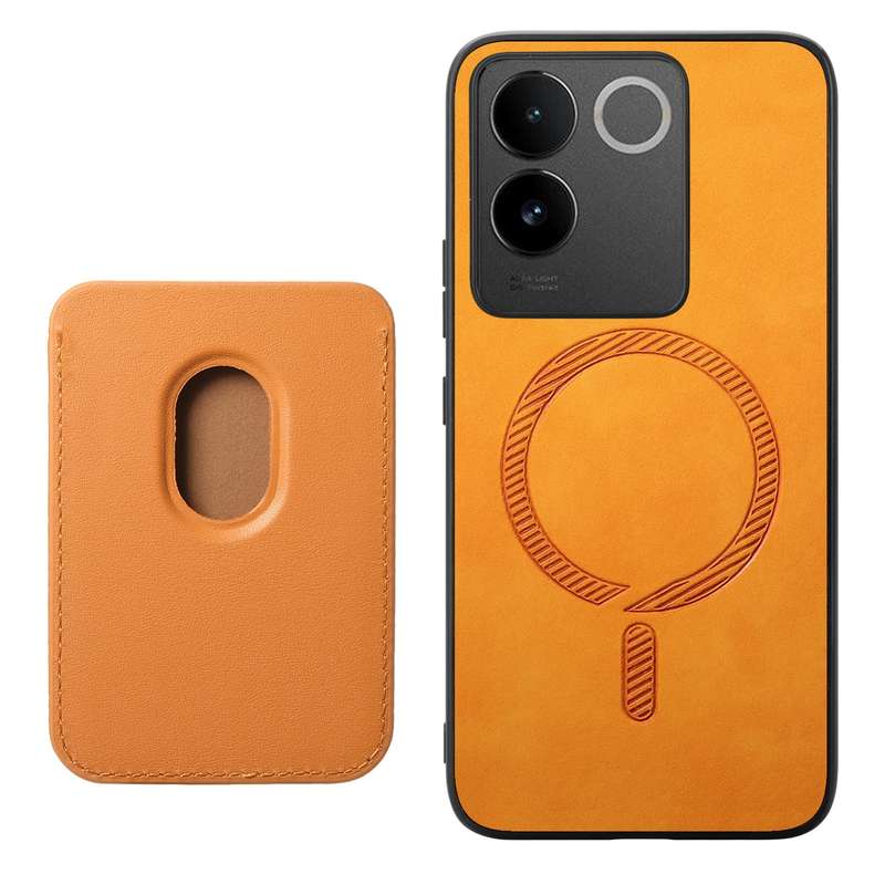 For vivo Y200 / V29e Retro Magsafe Card Bag PU Back Cover Phone Case(Yellow)