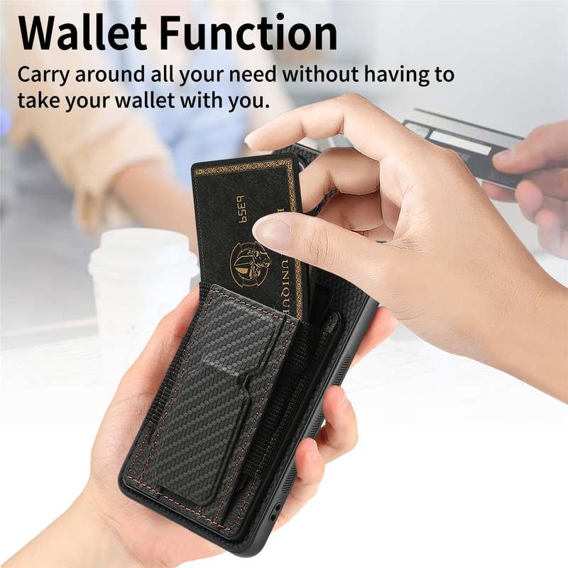 For Samsung Galaxy S22+ 5G Carbon Fiber Fold Stand Elastic Card Bag Phone Case(Black)