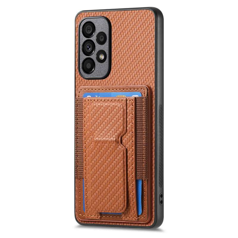 For Samsung Galaxy A82 5G Carbon Fiber Fold Stand Elastic Card Bag Phone Case(Brown)
