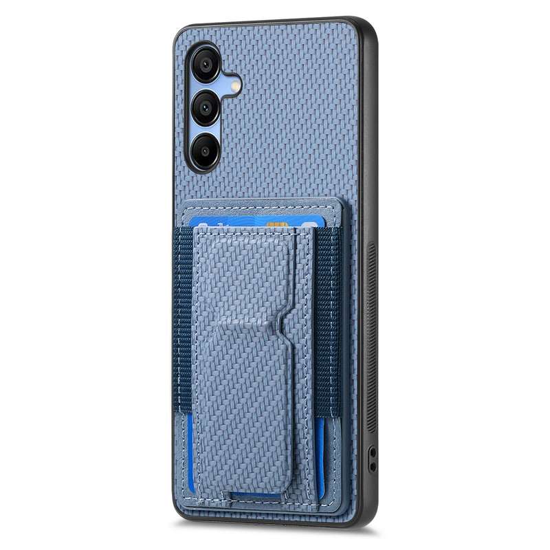 For Samsung Galaxy A23 Carbon Fiber Fold Stand Elastic Card Bag Phone Case(Blue)