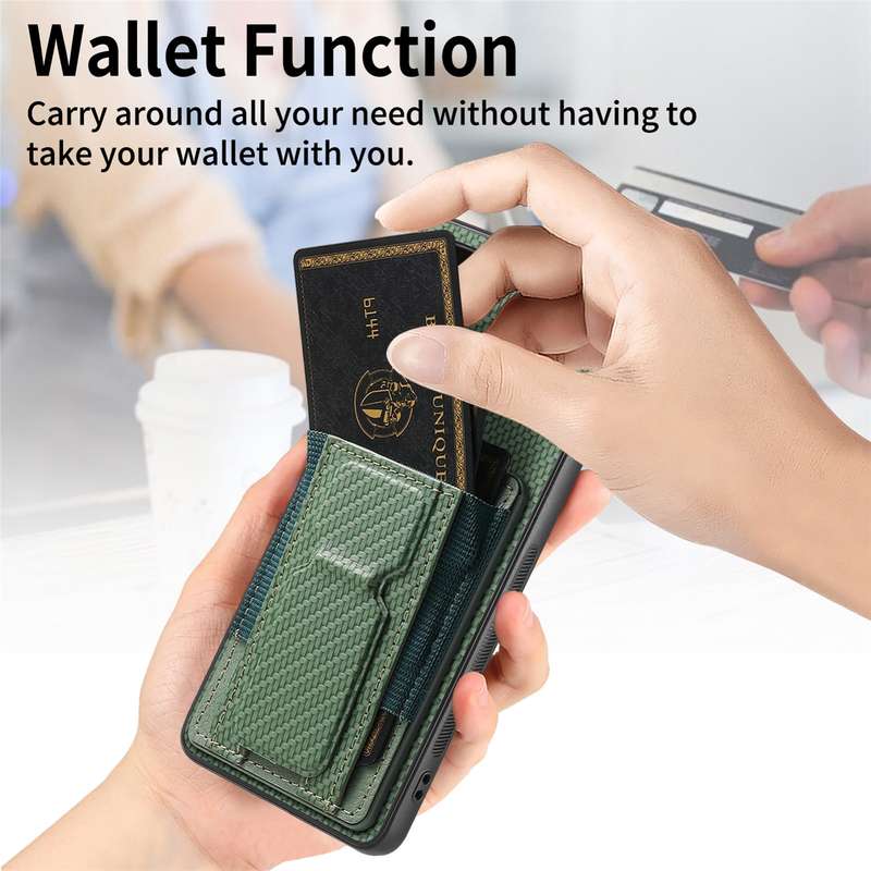 For Samsung Galaxy S20 Carbon Fiber Fold Stand Elastic Card Bag Phone Case(Green)