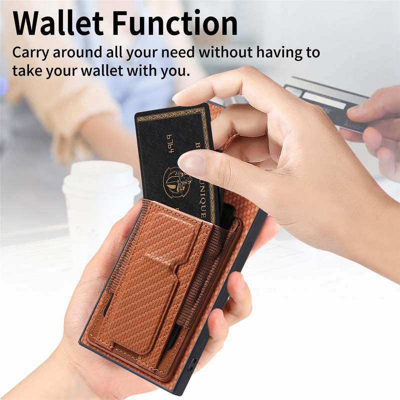 For Samsung Galaxy Note10 Carbon Fiber Fold Stand Elastic Card Bag Phone Case(Brown)