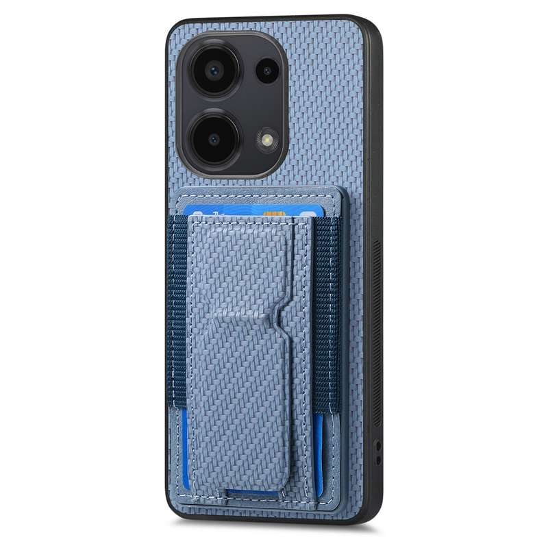 For Xiaomi 14 Pro Carbon Fiber Fold Stand Elastic Card Bag Phone Case(Blue)