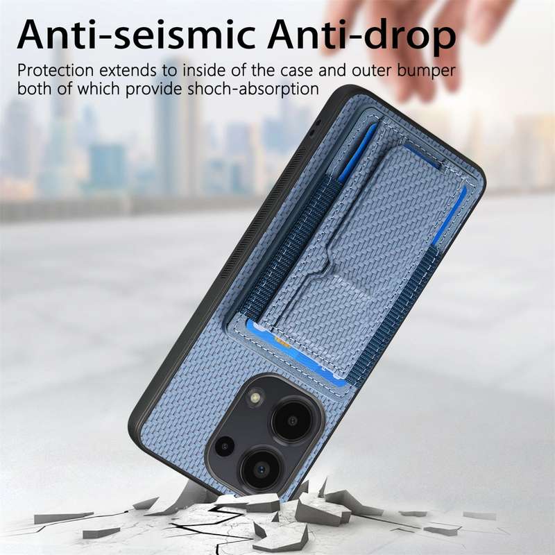 For Xiaomi 14 Pro Carbon Fiber Fold Stand Elastic Card Bag Phone Case(Blue)