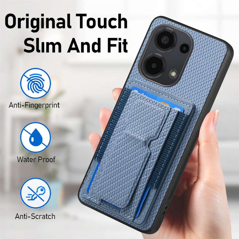 For Xiaomi 14 Pro Carbon Fiber Fold Stand Elastic Card Bag Phone Case(Blue)