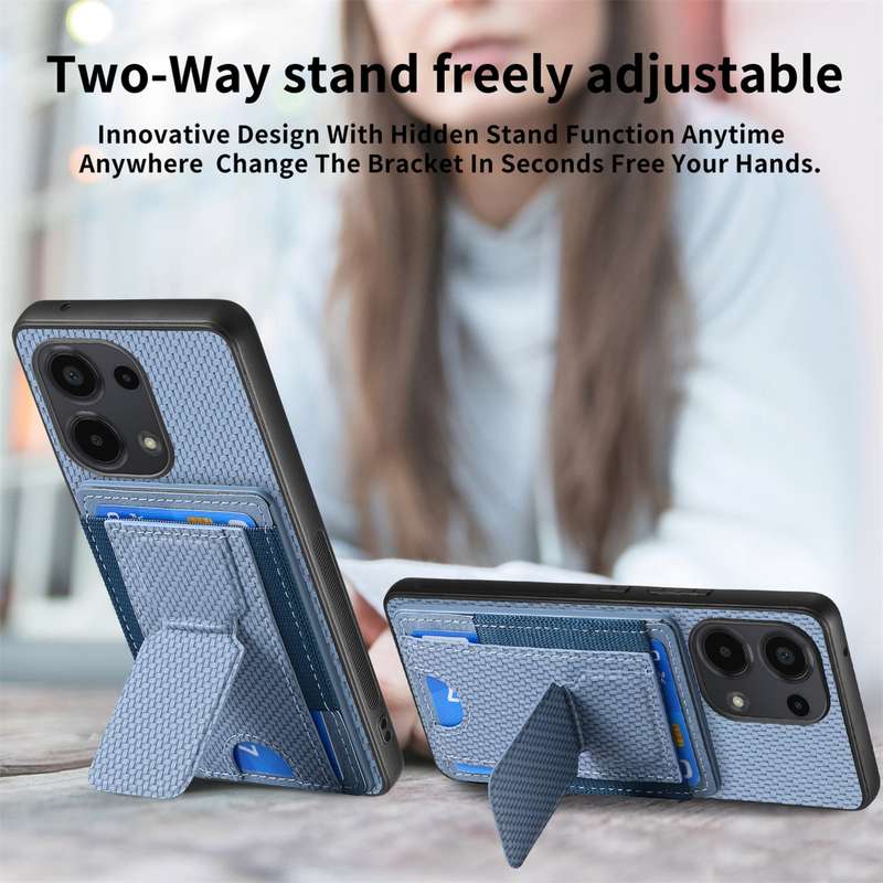For Xiaomi 14 Pro Carbon Fiber Fold Stand Elastic Card Bag Phone Case(Blue)