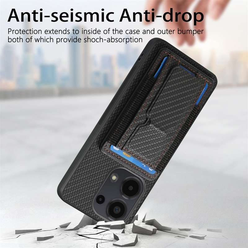 For Xiaomi Poco X5 Pro Carbon Fiber Fold Stand Elastic Card Bag Phone Case(Black)