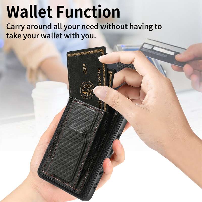 For Xiaomi Poco X5 Pro Carbon Fiber Fold Stand Elastic Card Bag Phone Case(Black)