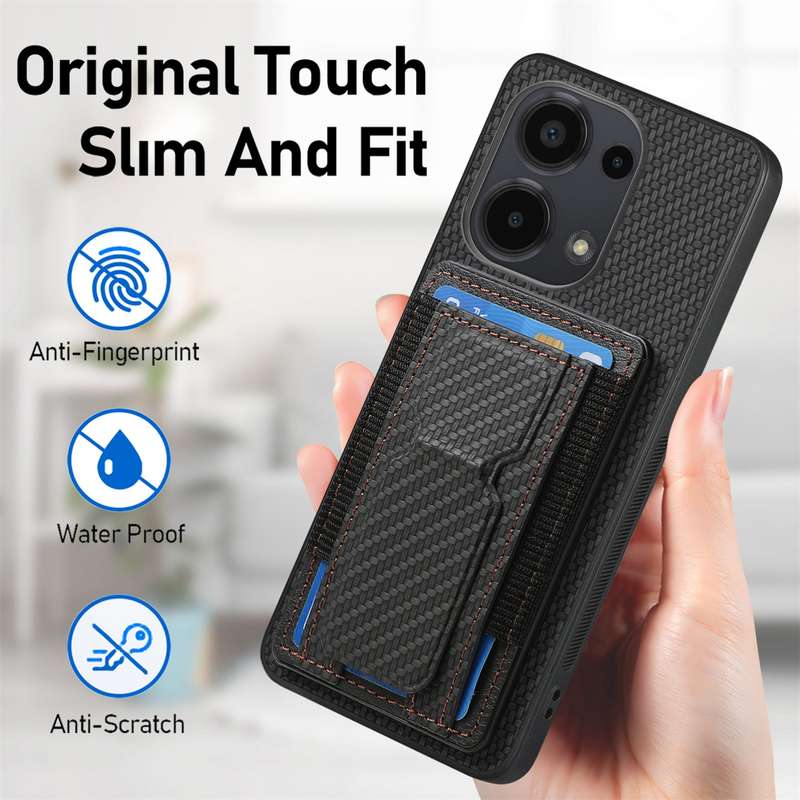 For Xiaomi Poco X5 Pro Carbon Fiber Fold Stand Elastic Card Bag Phone Case(Black)