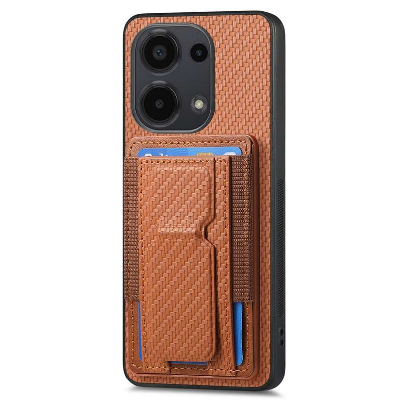 For Xiaomi Redmi Note 10 Pro 4G Carbon Fiber Fold Stand Elastic Card Bag Phone Case(Brown)