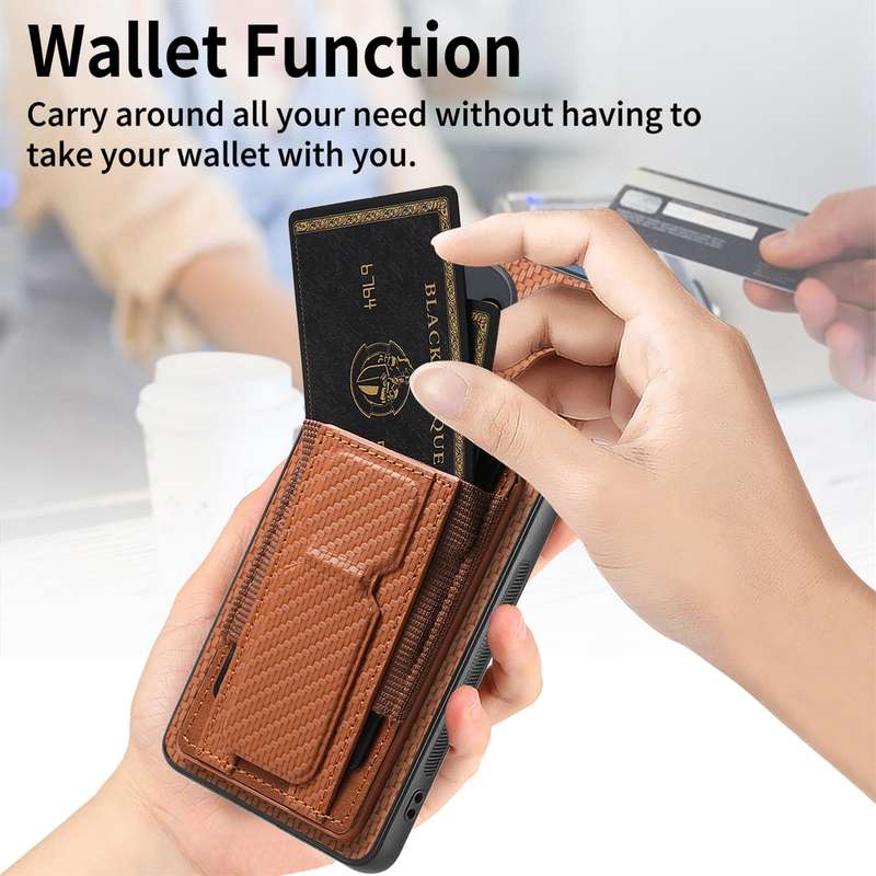 For Xiaomi Redmi Note 10 Pro 4G Carbon Fiber Fold Stand Elastic Card Bag Phone Case(Brown)