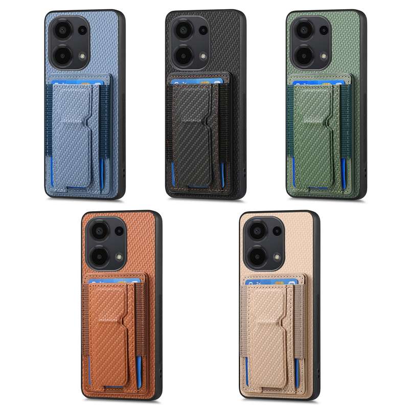 For Xiaomi Poco X5 Pro Carbon Fiber Fold Stand Elastic Card Bag Phone Case(Black)